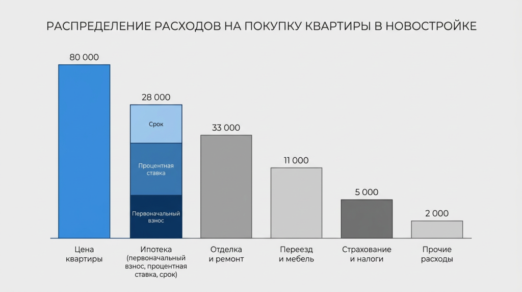 Распределение расходов на покупку квартиры в новостройке